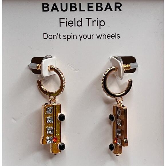 School Bus Baublebar Wheels on the Bus Dangle Hoop Earrings - Picture 2 of 3